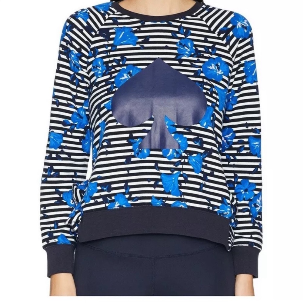New! Kate Spade Hibiscus ♠️ Stripe Pullover Blue L
